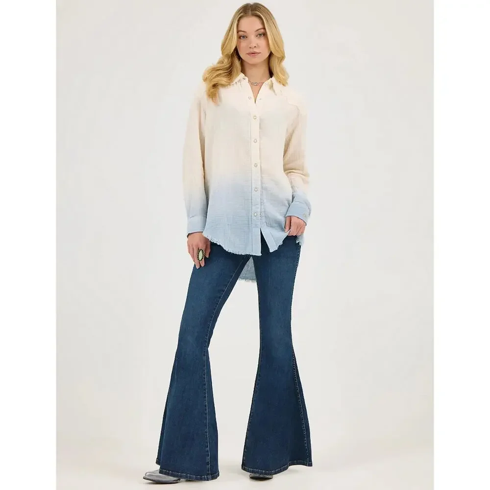 Wrangler x Lainey Wilson Gauzy Dip-Dye Western Snap Shirt Rodeo Rancho Women's L - Picture 7 of 15